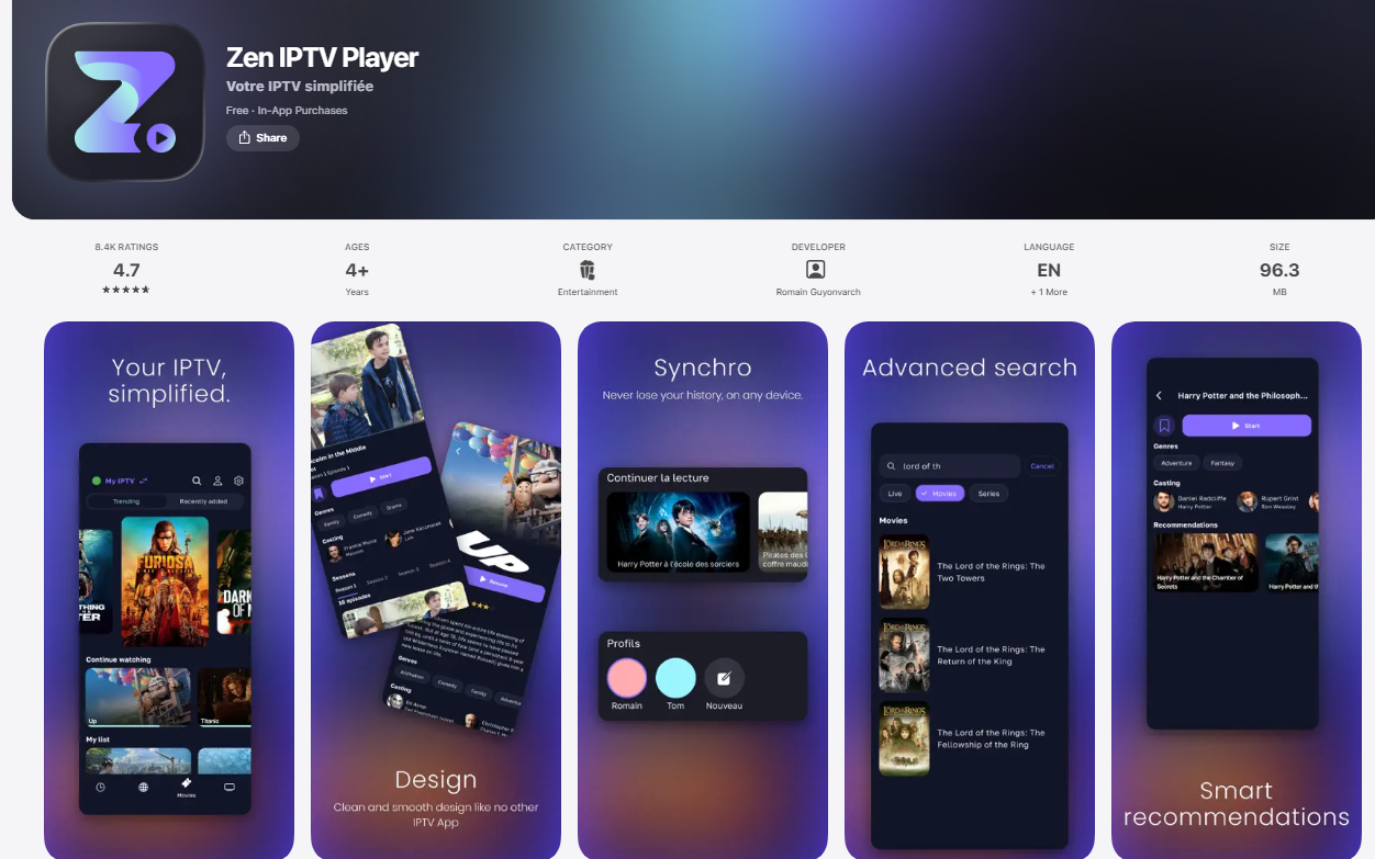 Application Zen Player IPTV - Interface premium sur Smart TV 4K